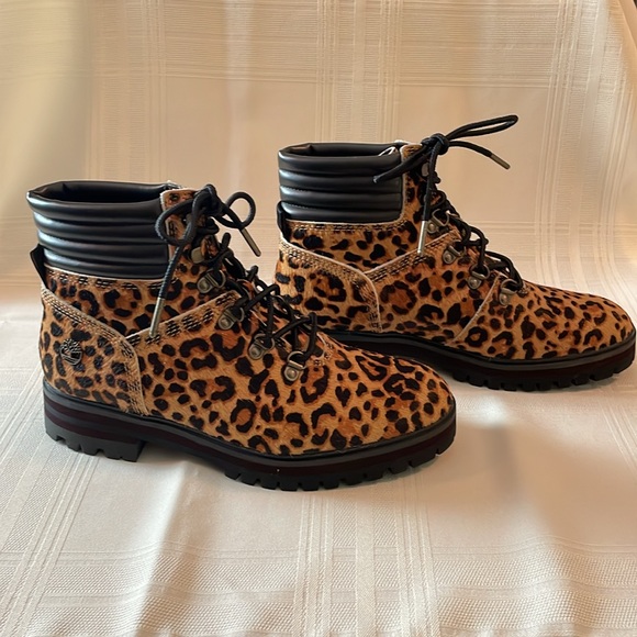 NWOT Timberland London Square Mid Hiker Cheetah Print Leather Boots - Size 7.5 - Picture 4 of 14